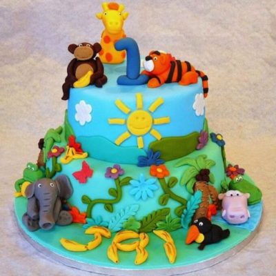Animal Jungle Theme Birthday Cake