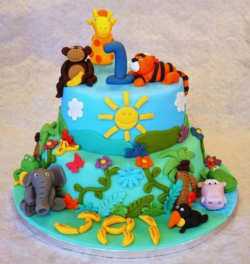 Animal Jungle Theme Birthday Cake-Animal cake ideas