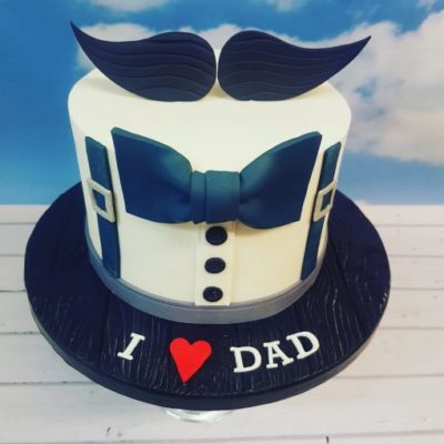 Blue Mustache Dad Birthday Cake