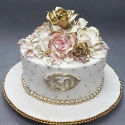 Golden Flowers Anniversary Cake